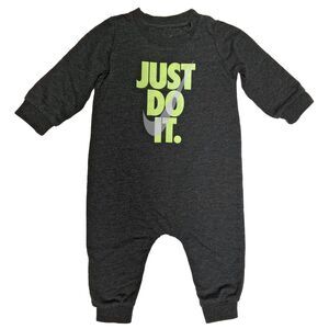 Nike Baby "Just Do It" One-Piece Romper Size 6 Months Heather Gray Long Sleeves